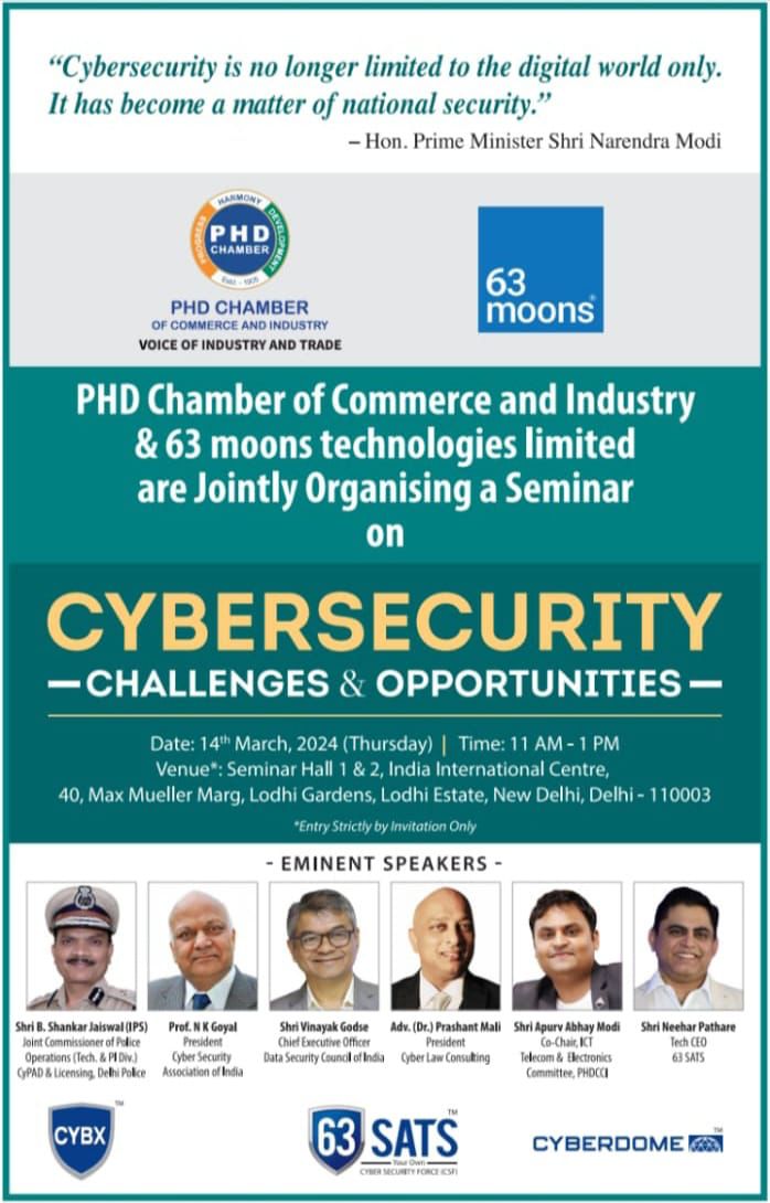 PHDCCI in collaboration with 63 Moons is organizing a conference on “CyberSecurity- Challenges and Opportunities” on 14th March 2024
